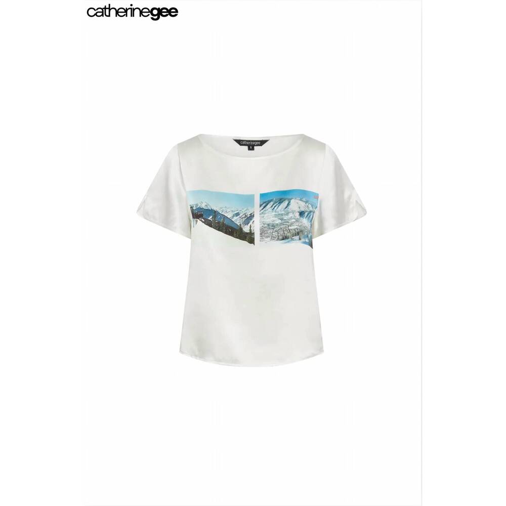 NEW CATHERINE GEE women's postcard silk tee in aspen